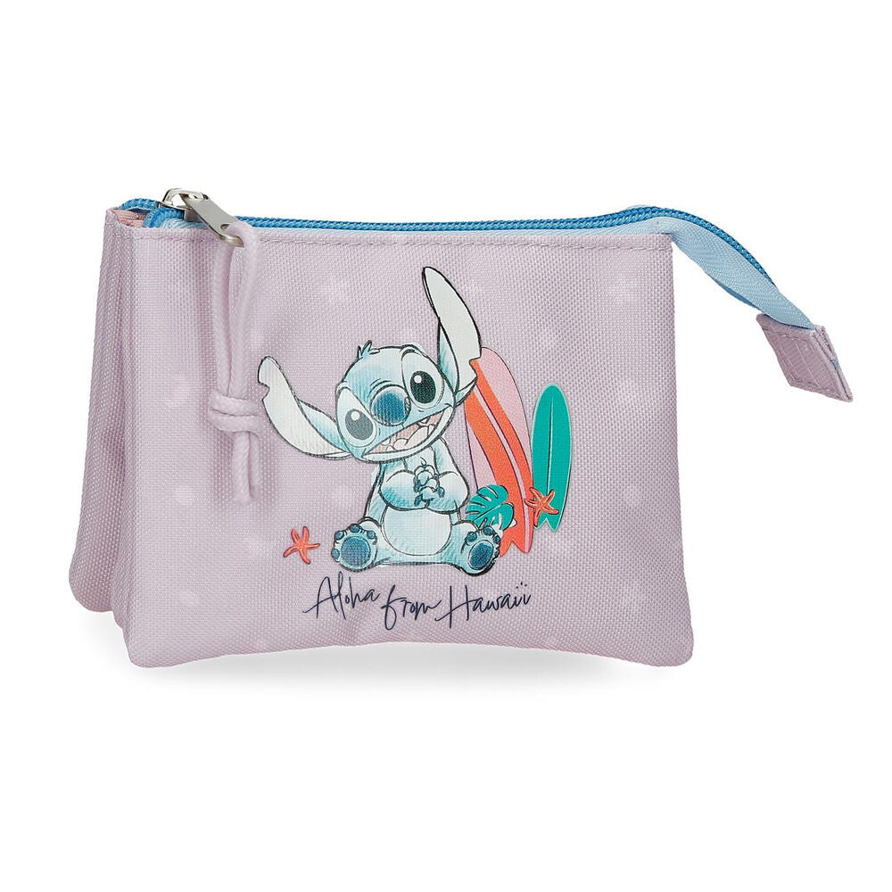 Neceser lila de Stitch Disney From Hawaii con tabla de surf