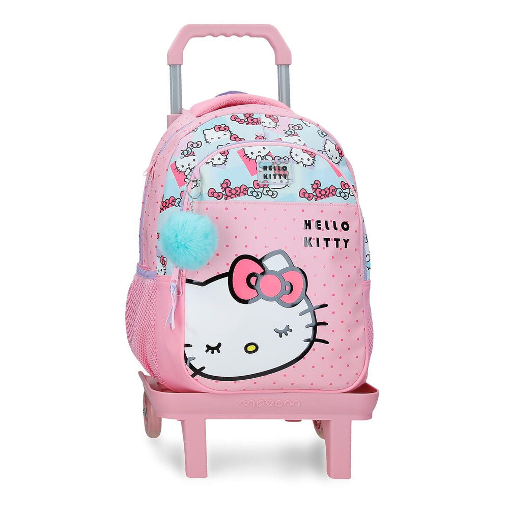 Trolley mochila rosa Hello Kitty Bows con ruedas y asa extensible
