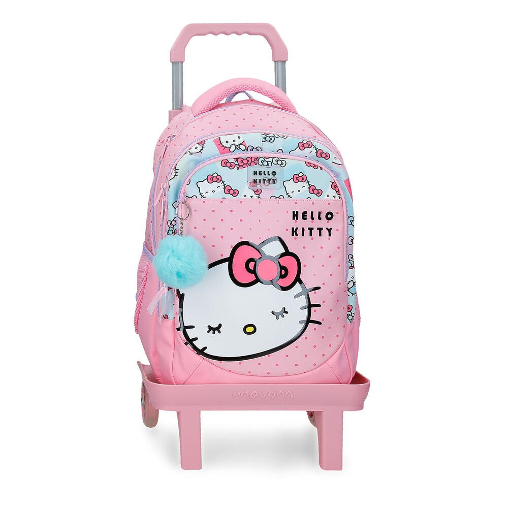 Trolley mochila rosa Hello Kitty Bows con ruedas y asa telescópica