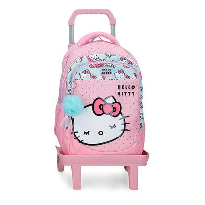 Trolley mochila rosa Hello Kitty Bows con ruedas y asa telescópica