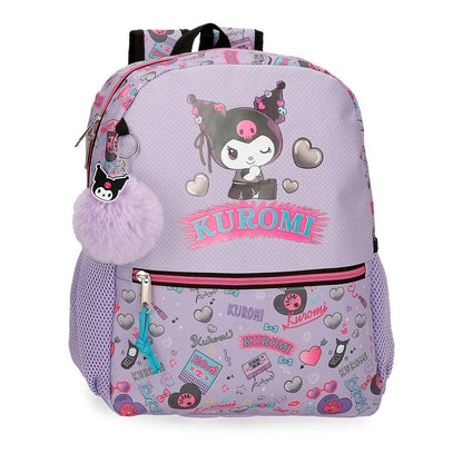 Mochila lila Retropop de Kuromi Hello Kitty con bolsillos y pompón