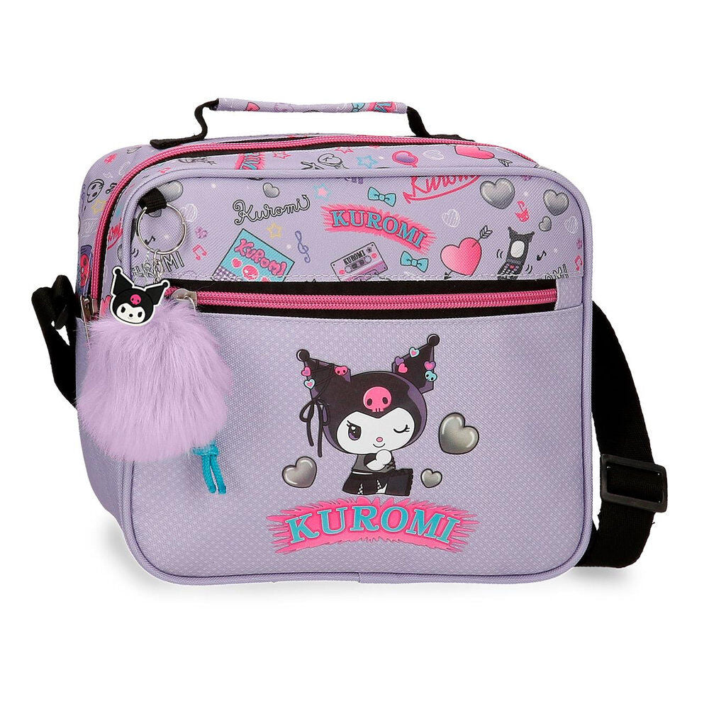 Neceser bandolera lavanda de Kuromi Hello Kitty con pompón
