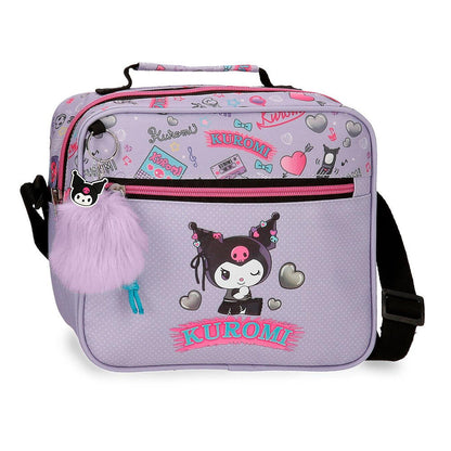 Neceser bandolera lavanda de Kuromi Hello Kitty con pompón