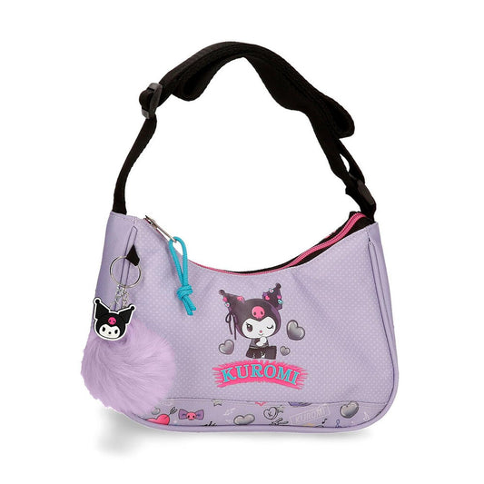 Bandolera lila Retropop de Kuromi con correa negra y colgante decorativo