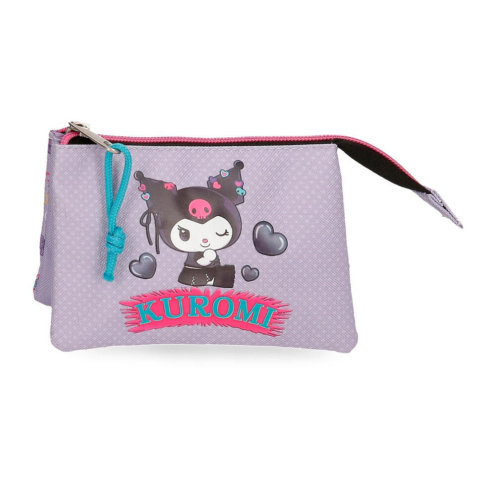 Neceser lila Kuromi Retropop con cremallera rosa