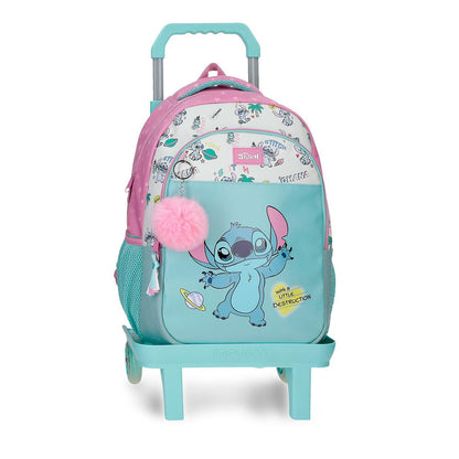 Trolley mochila Stitch Disney turquesa y rosa con ruedas
