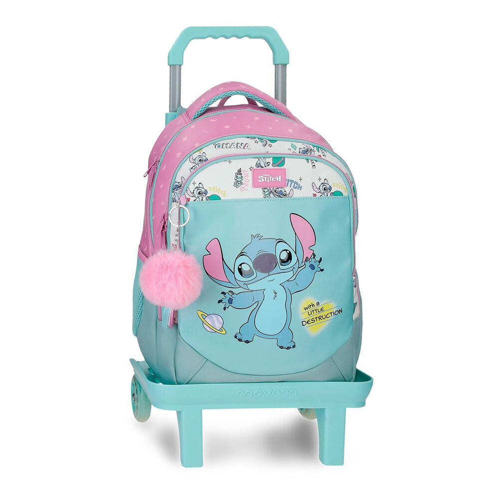 Trolley mochila rosa y turquesa de Stitch Disney con ruedas