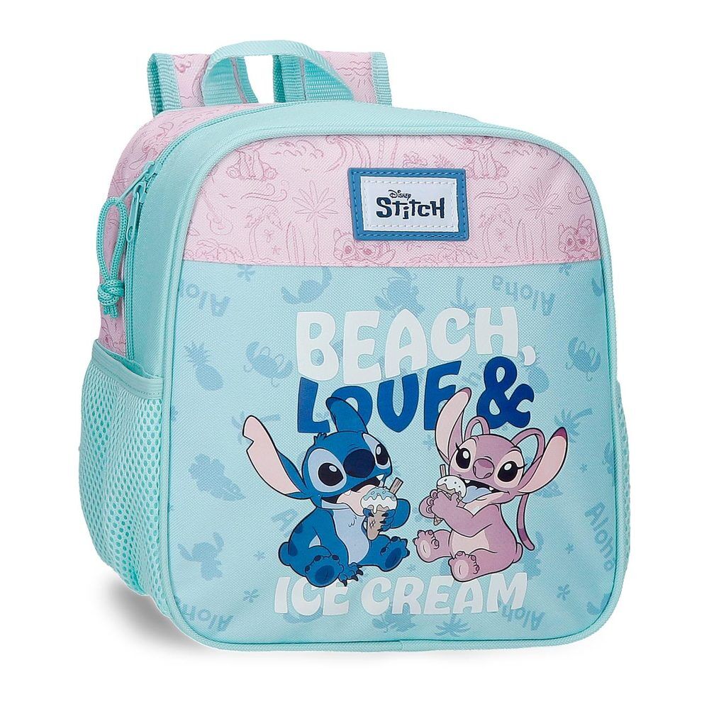 Mochila infantil Stitch Disney Beach & Love azul y rosa