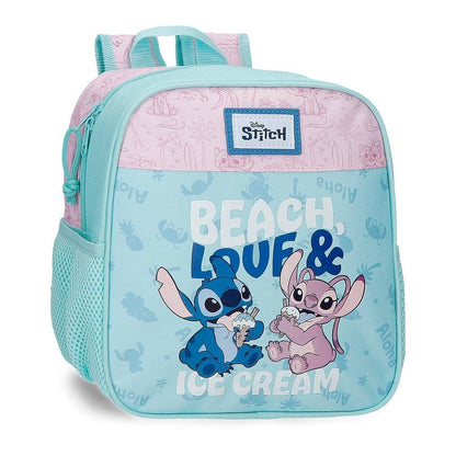Mochila infantil Stitch Disney Beach & Love azul y rosa
