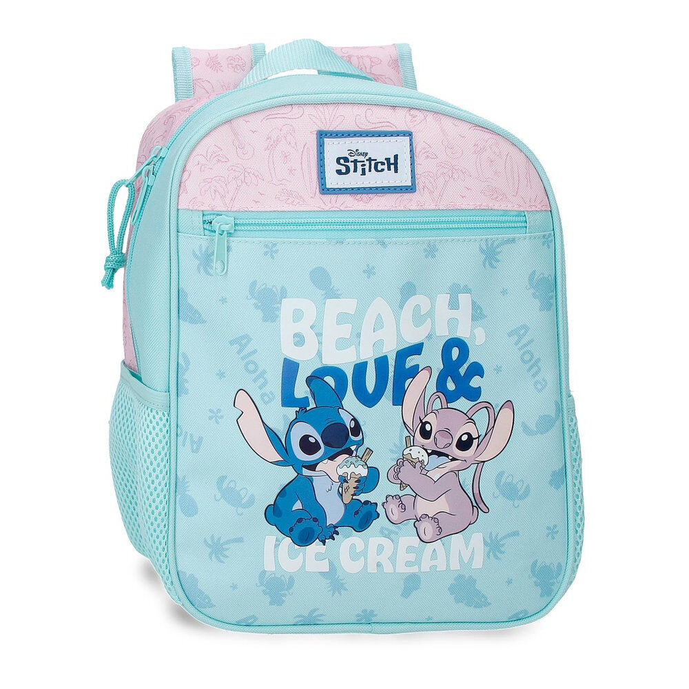 Mochila Disney Stitch Beach & Love azul y rosa con estampado de Stitch y Angel