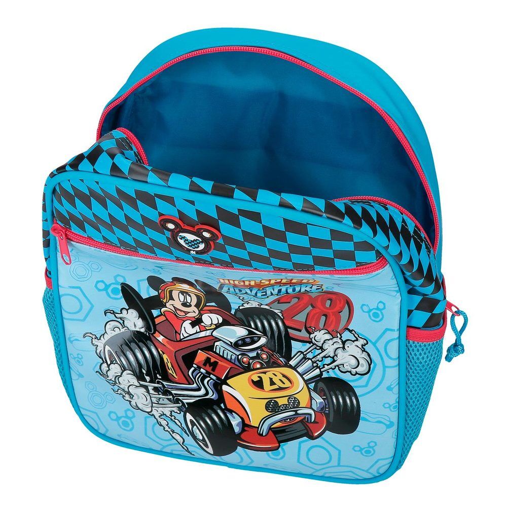 Trolley escolar Mickey Disney azul y rojo con diseño de coche de carreras - 4