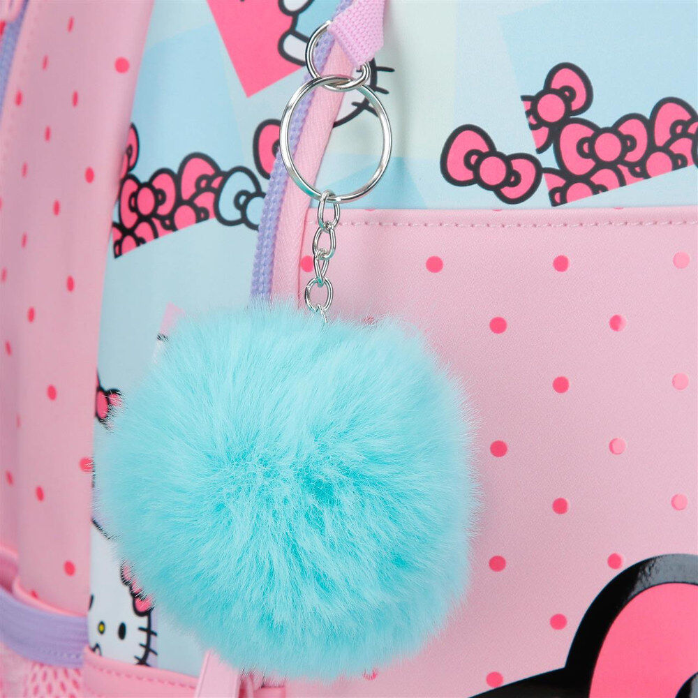 Mochila rosa Hello Kitty Bows de 42 cm con bolsillo frontal y pompón azul - 2