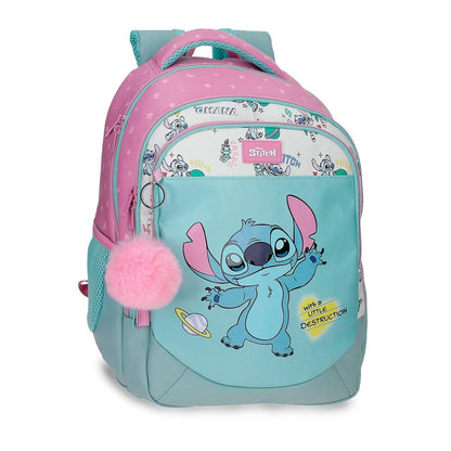 Mochila Disney Stitch Little Destruction rosa y turquesa de 42 cm