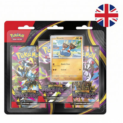 Blíster Pokémon TCG Mega Evolution—Pitch Black con tres sobres y carta promocional de Binacle