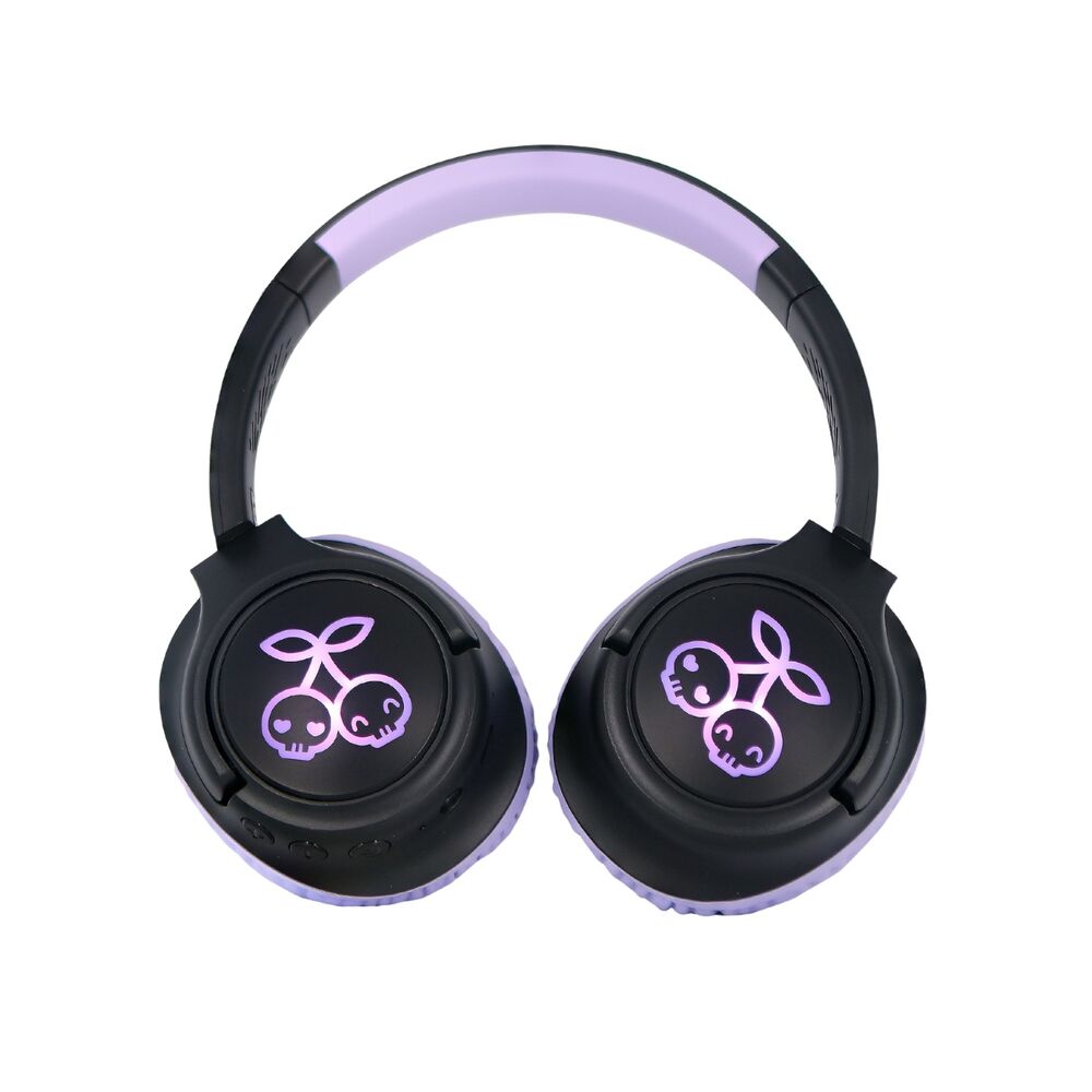 Auriculares infantiles inalámbricos Kuromi Hello Kitty negros y lilas con luces LED - 3