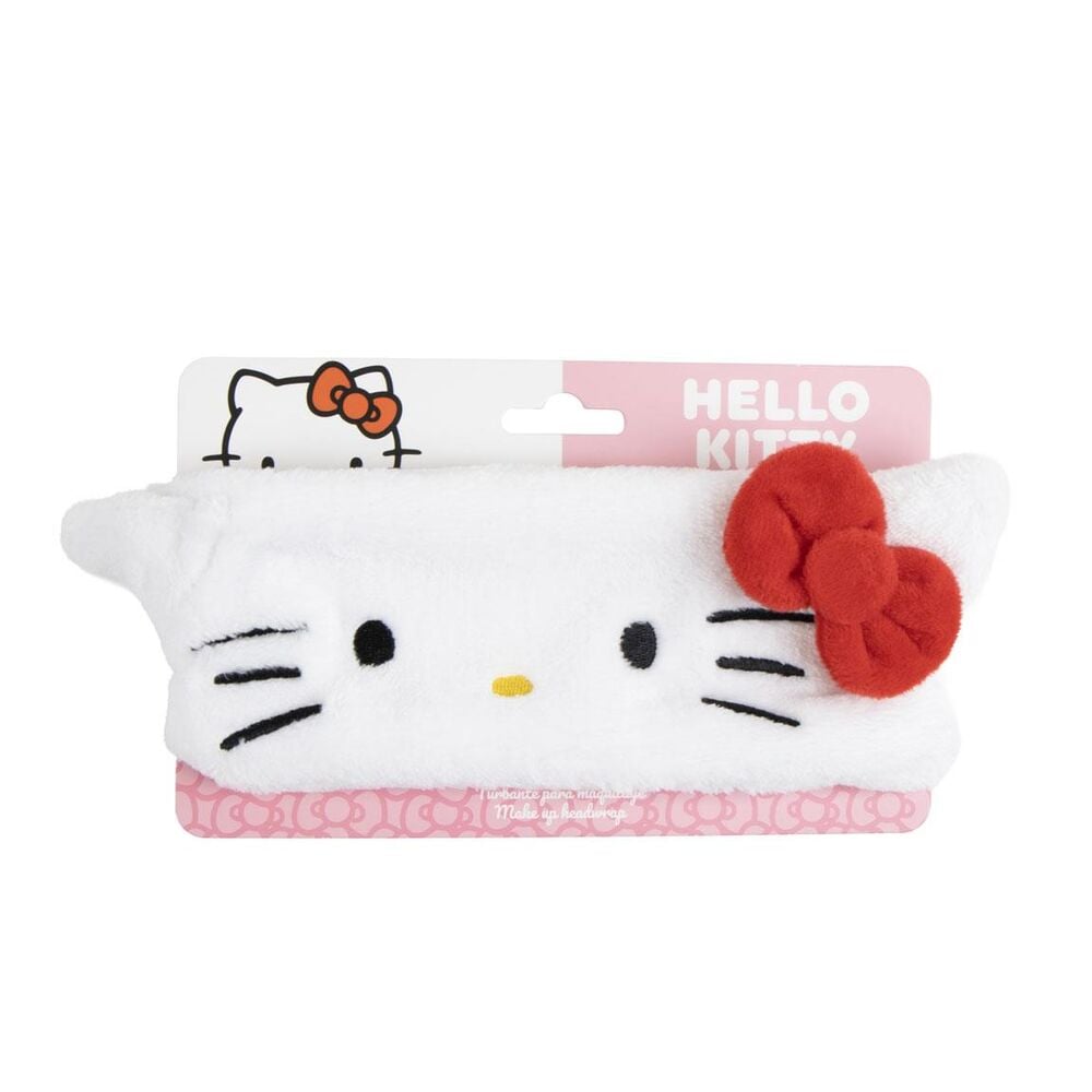 Diadema blanca de maquillaje con rostro de Hello Kitty y lazo rojo