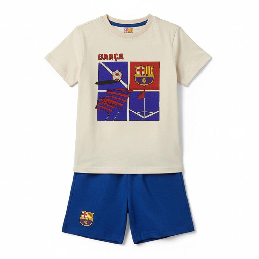 Pijama infantil del F.C. Barcelona con camiseta estampada y pantalón azul