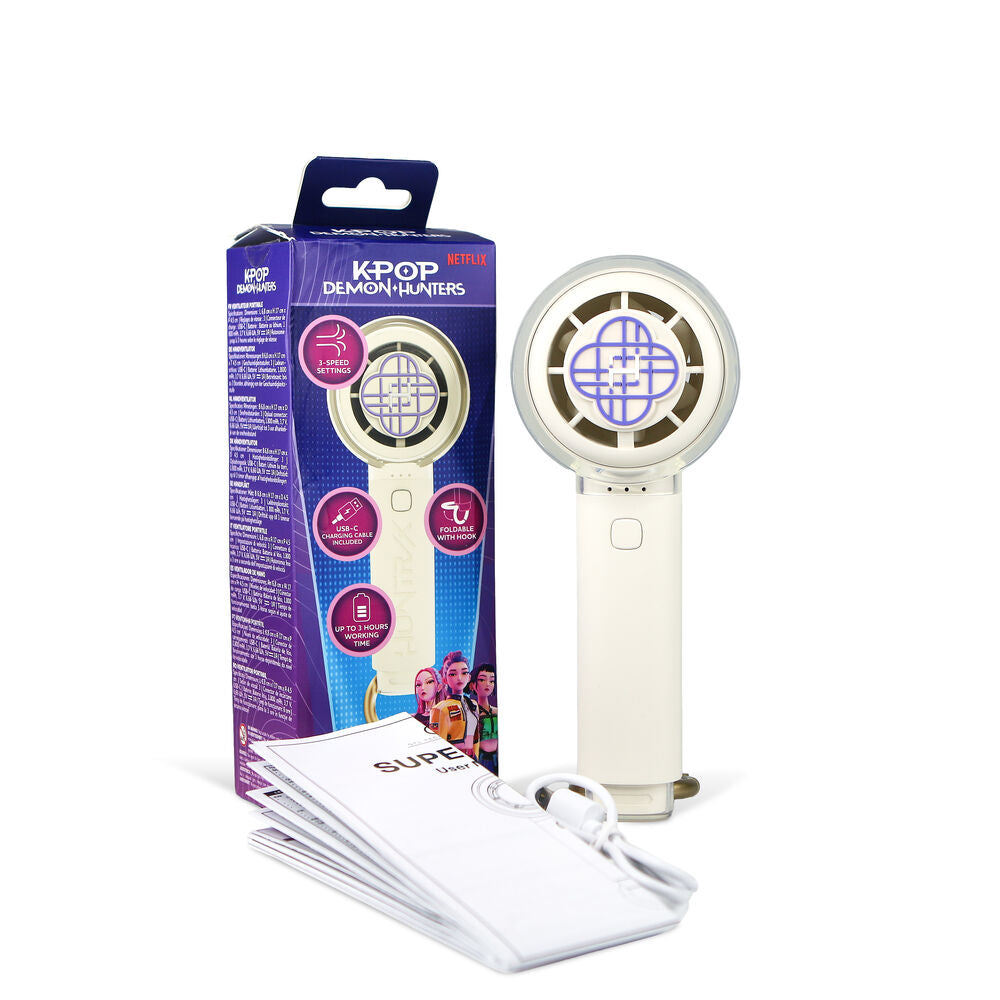 Ventilador de mano Golden Kpop Demon Hunters blanco con caja