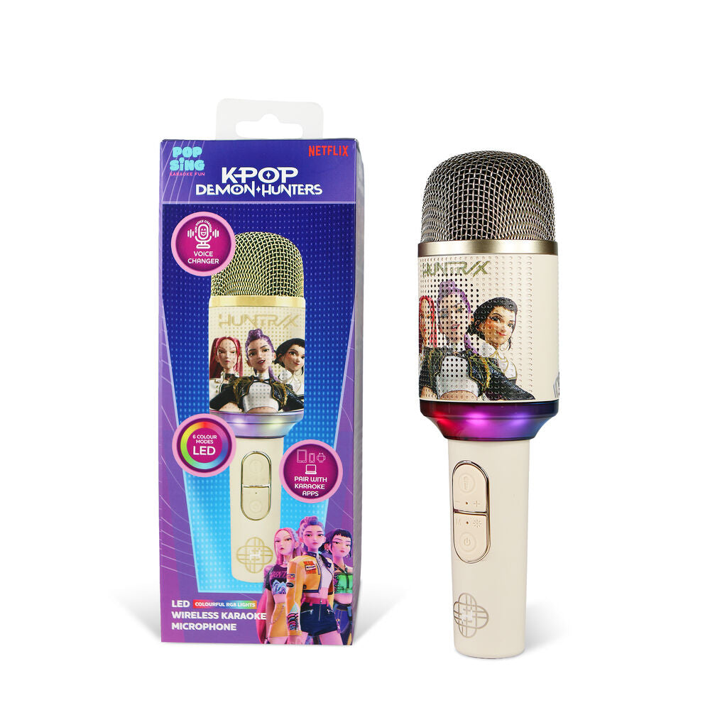 Micrófono karaoke inalámbrico dorado KPop Demon Hunters con luz LED