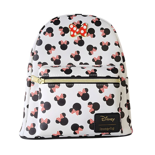 Mochila blanca de Minnie Mouse Disney Loungefly con lazos rojos