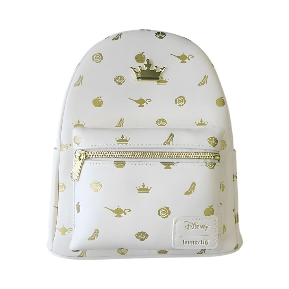 Mochila blanca Disney Princess Icons Loungefly con estampado dorado