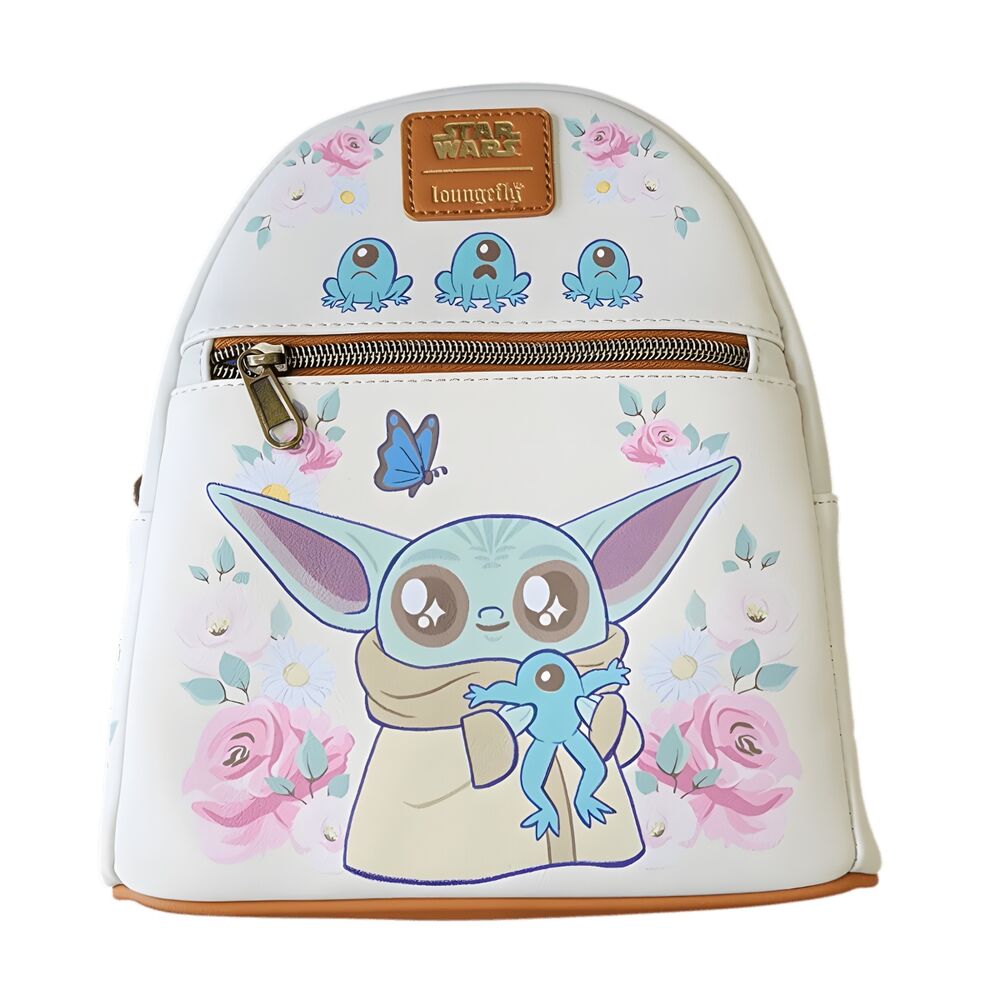 Mochila Star Wars Loungefly de Grogu con ranas y flores