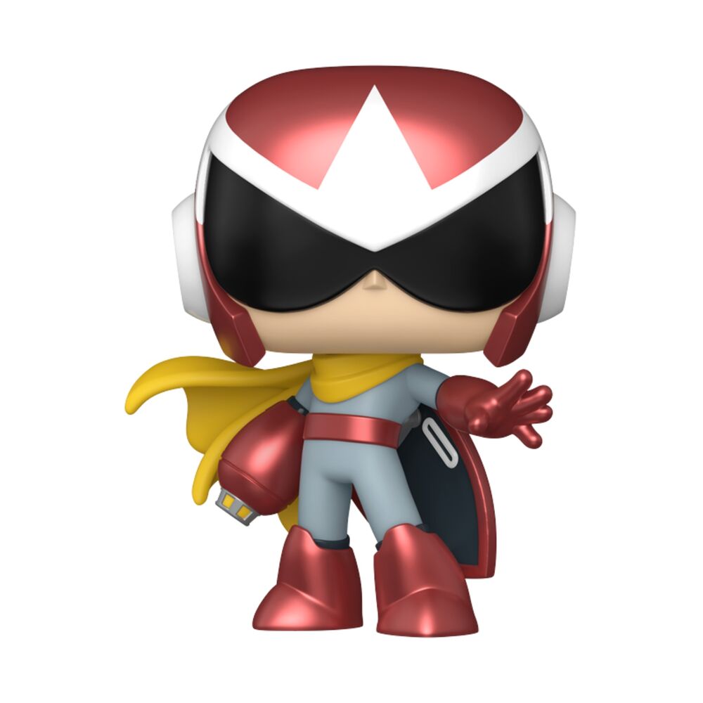 Figura Funko POP! de Proto Man de Mega Man con casco rojo y bufanda amarilla