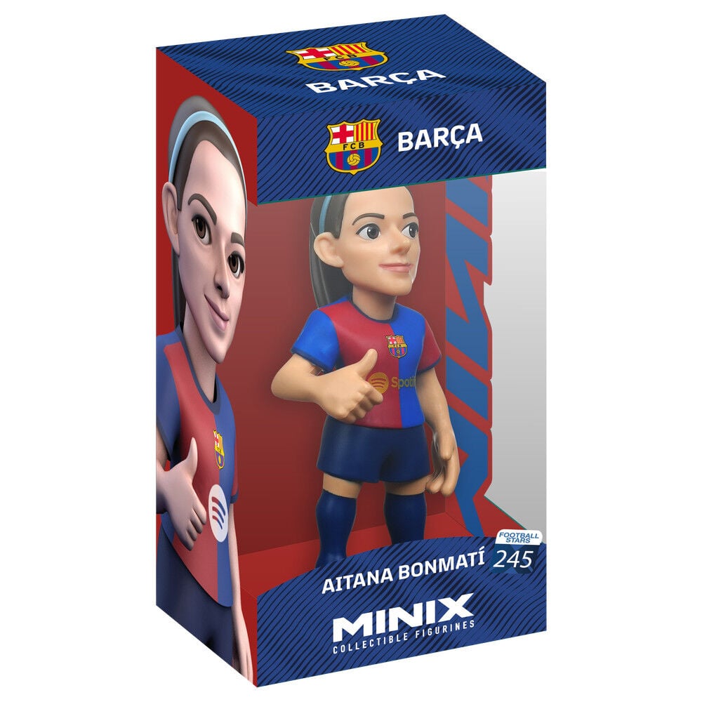 Figura MINIX de Aitana Bonmatí con la equipación del F.C. Barcelona en su caja