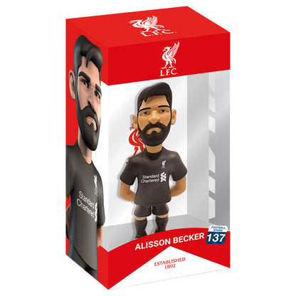 Figura MINIX de Alisson Becker con uniforme del Liverpool FC en su caja