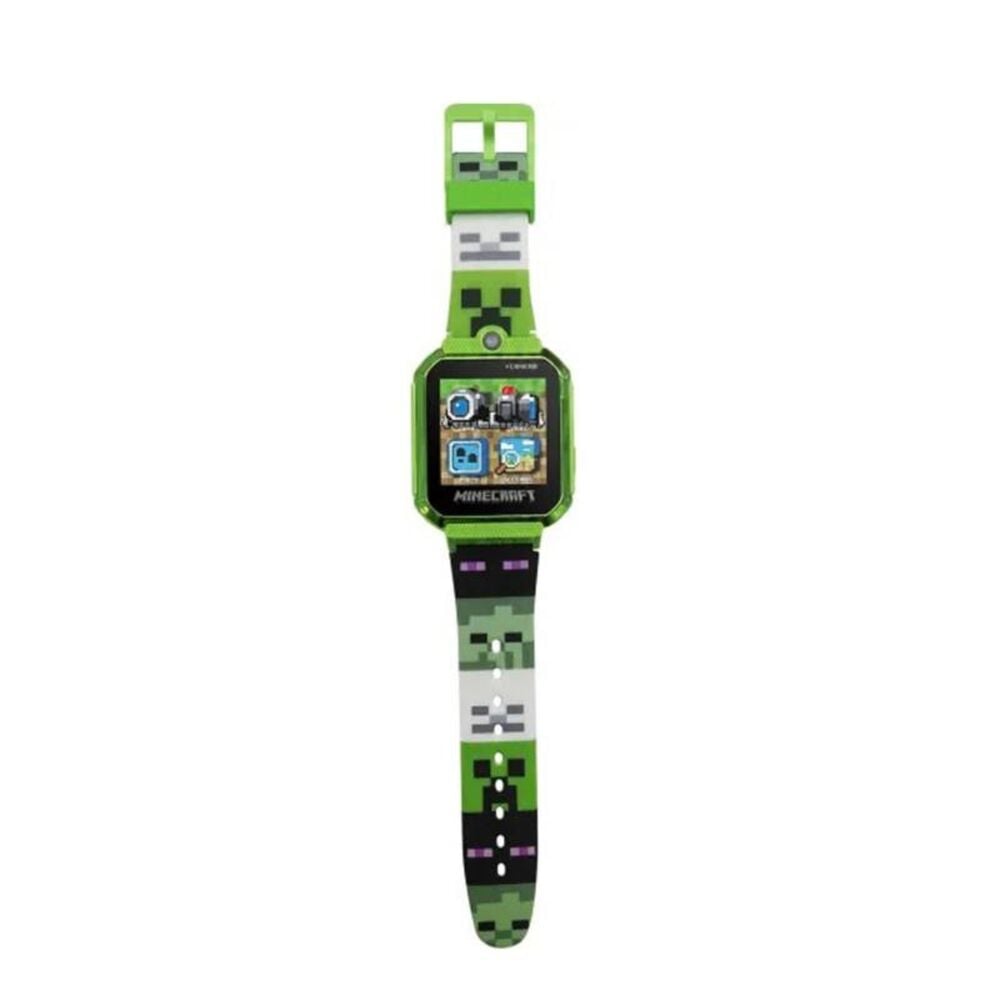 Reloj interactivo Minecraft verde con cámara y correa temática