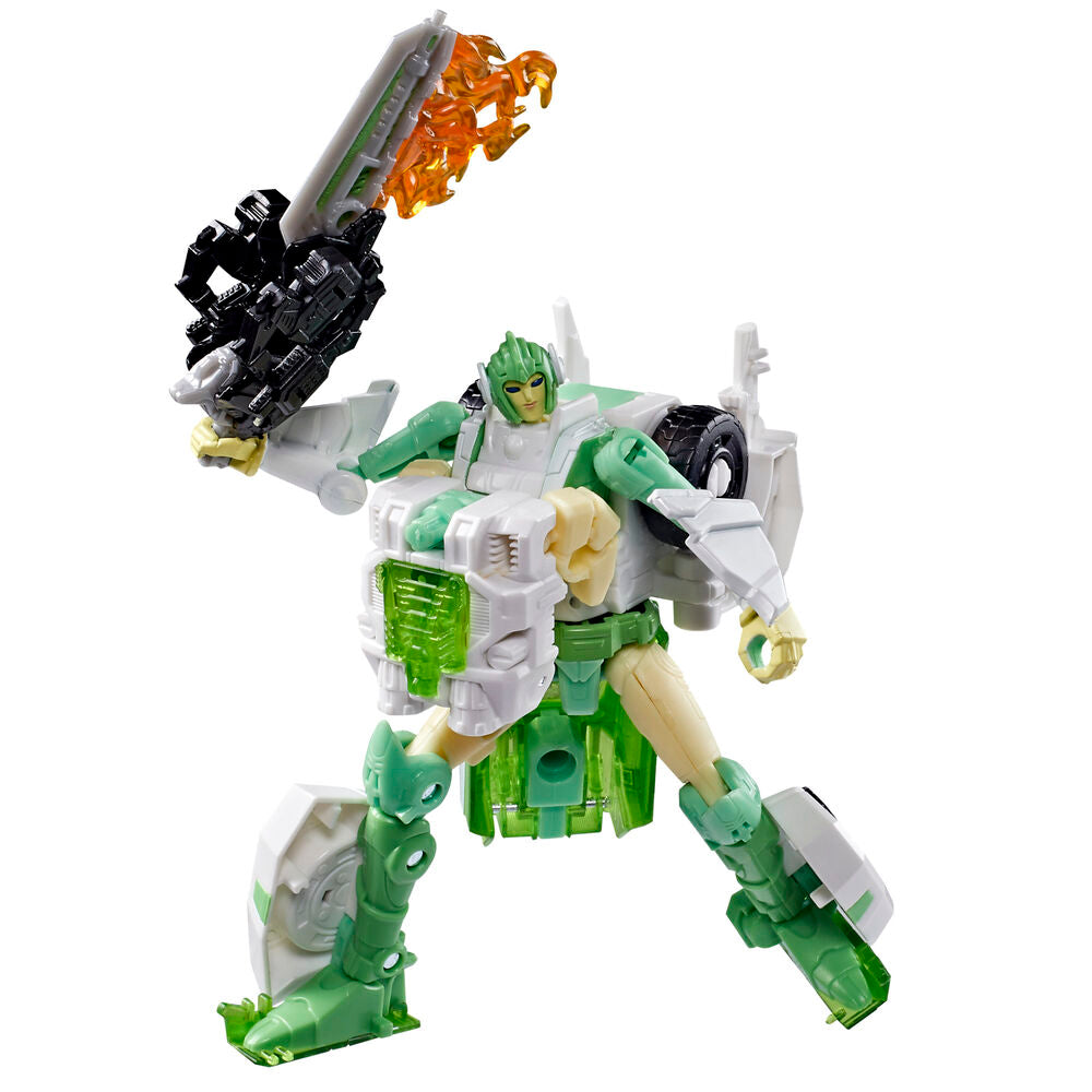 Figura Transformers Siege verde y blanca en modo robot y vehículo - 3