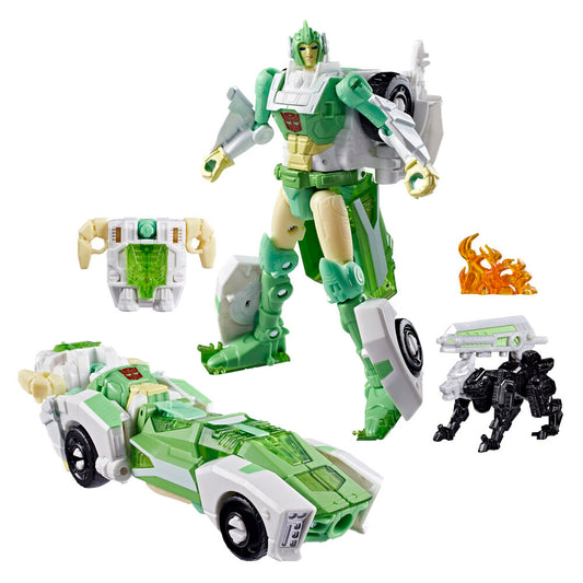 Figura Transformers Siege verde y blanca en modo robot y vehículo - 5