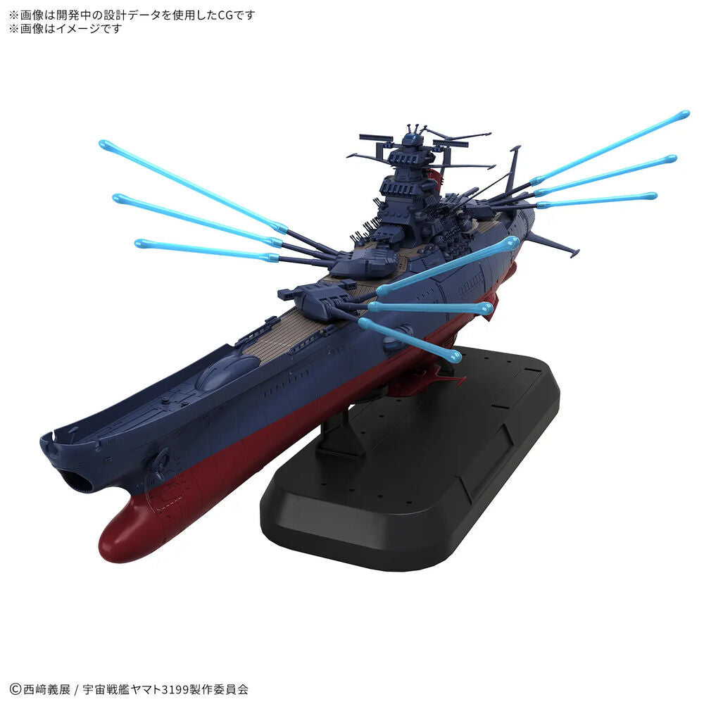 Maqueta Deluxe Space Battleship Yamato 3199 de Bandai Hobby sobre base negra