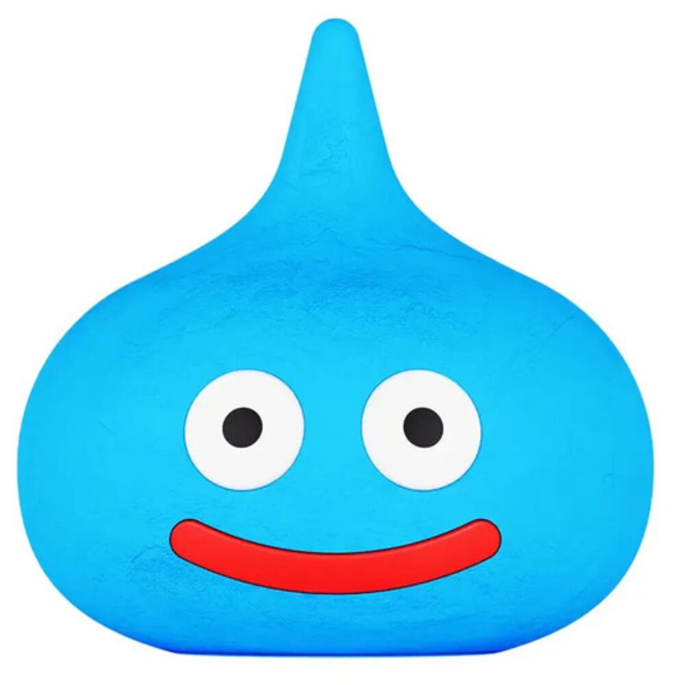 Figura azul Slime de Dragon Quest con ojos blancos y sonrisa roja