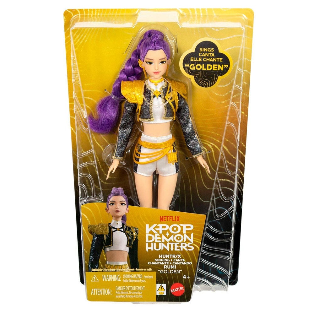 Muñeca musical Rumi de KPop Demon Hunters con cabello morado y atuendo dorado - 2