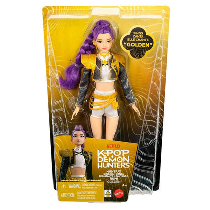 Muñeca musical Rumi de KPop Demon Hunters con cabello morado y atuendo dorado - 2