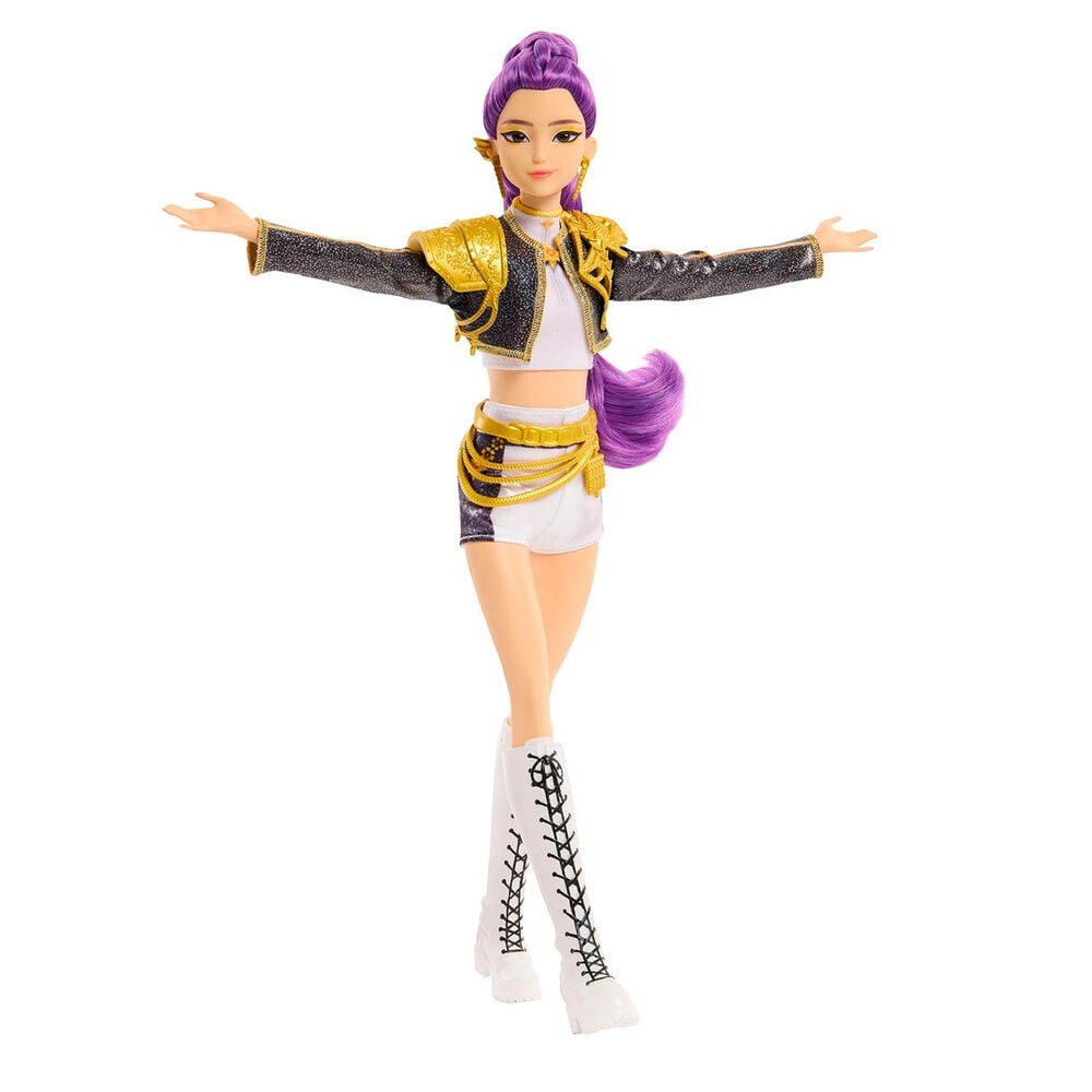 Muñeca musical Rumi de KPop Demon Hunters con cabello morado y atuendo dorado - 3