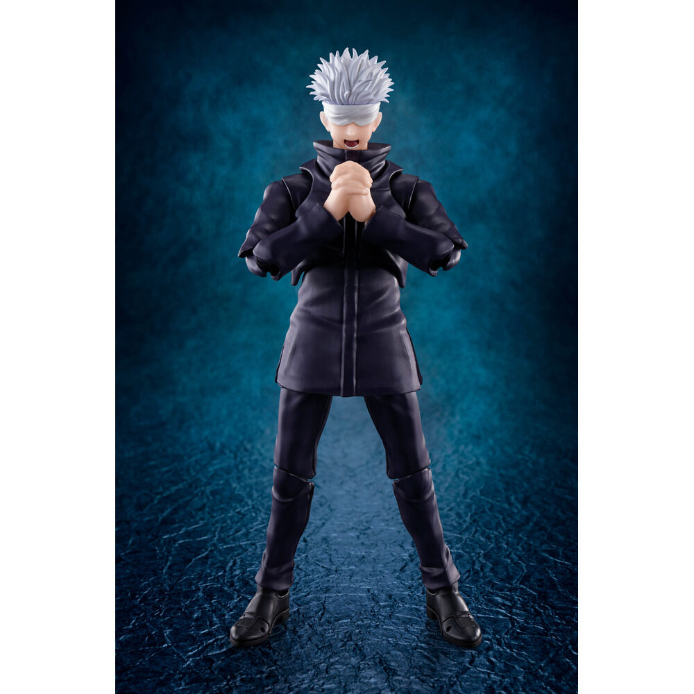 Figura S.H. Figuarts de Satoru Gojo con venda y uniforme oscuro