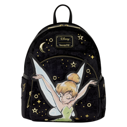 Mochila Loungefly Disney Tinker Bell de terciopelo negro con estrellas doradas