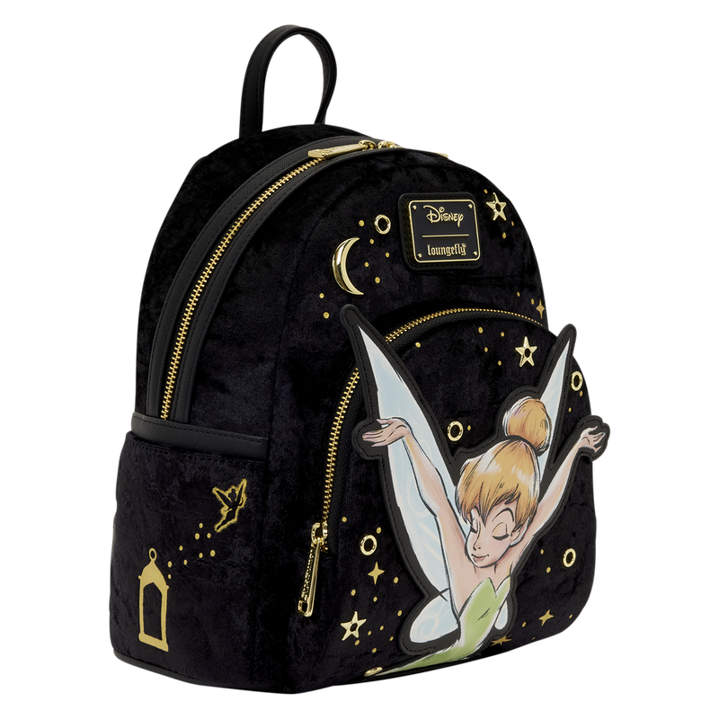 Mochila Loungefly Disney Tinker Bell de terciopelo negro con estrellas doradas - 3