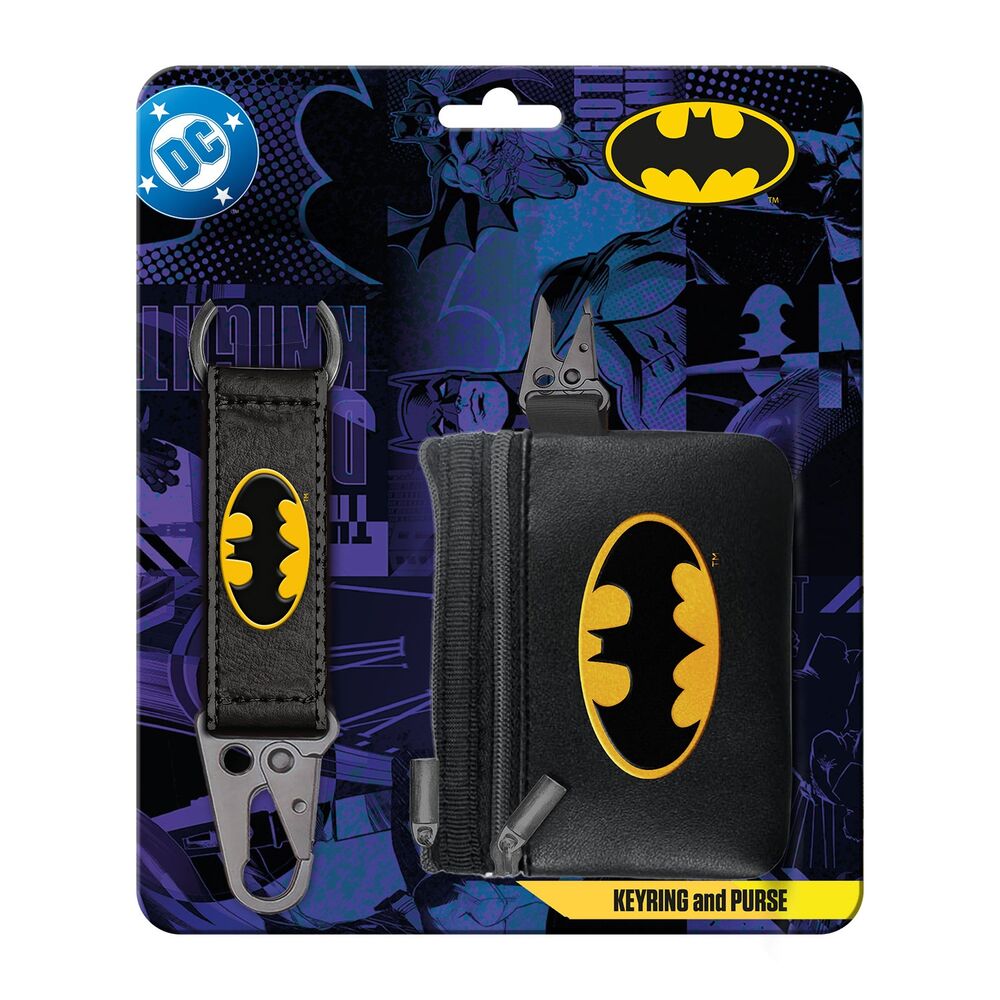Set de monedero y llavero Batman DC Comics en negro y amarillo
