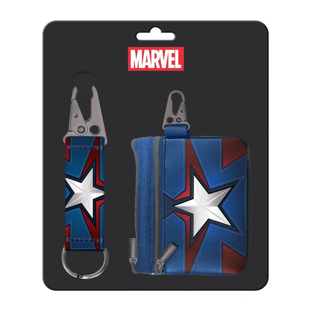 Set de monedero y llavero de Capitán América Marvel