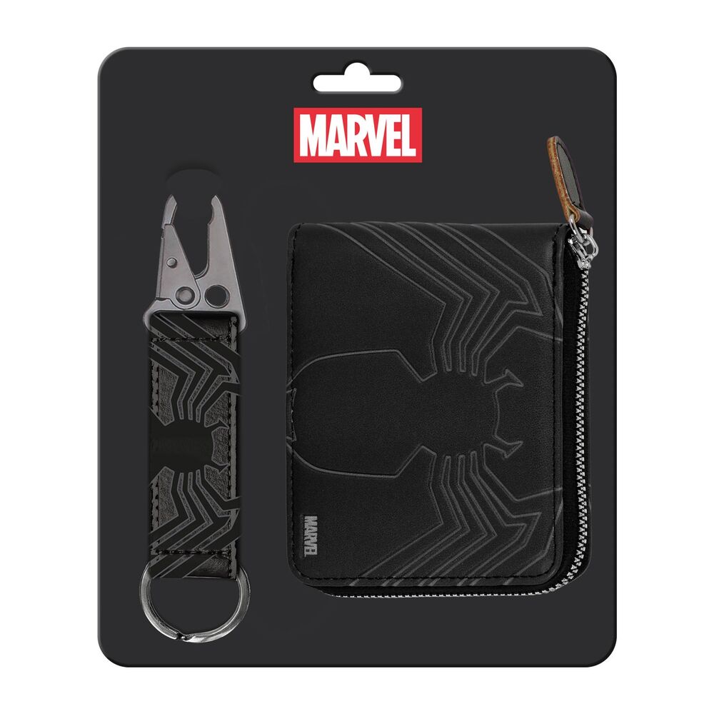 Set Venom Marvel con cartera negra de cremallera y llavero a juego