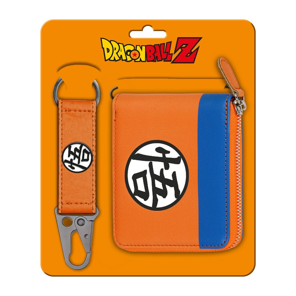 Set de cartera naranja y azul con llavero de Dragon Ball Z