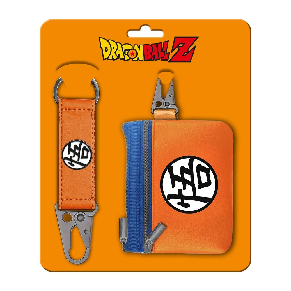 Set de monedero naranja y azul y llavero Dragon Ball Z