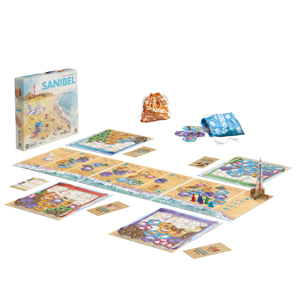 Juego de mesa Sanibel de Hasbro con tablero, fichas y tapetes