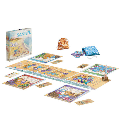 Juego de mesa Sanibel de Hasbro con tablero, fichas y tapetes