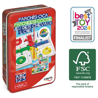 Juego CAYRO de Parchís y Oca de viaje en caja metálica roja