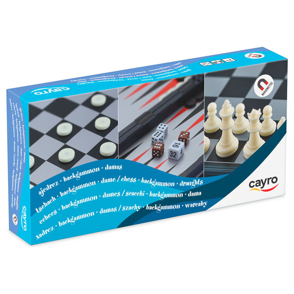 Caja del juego magnético CAYRO con ajedrez, damas y backgammon