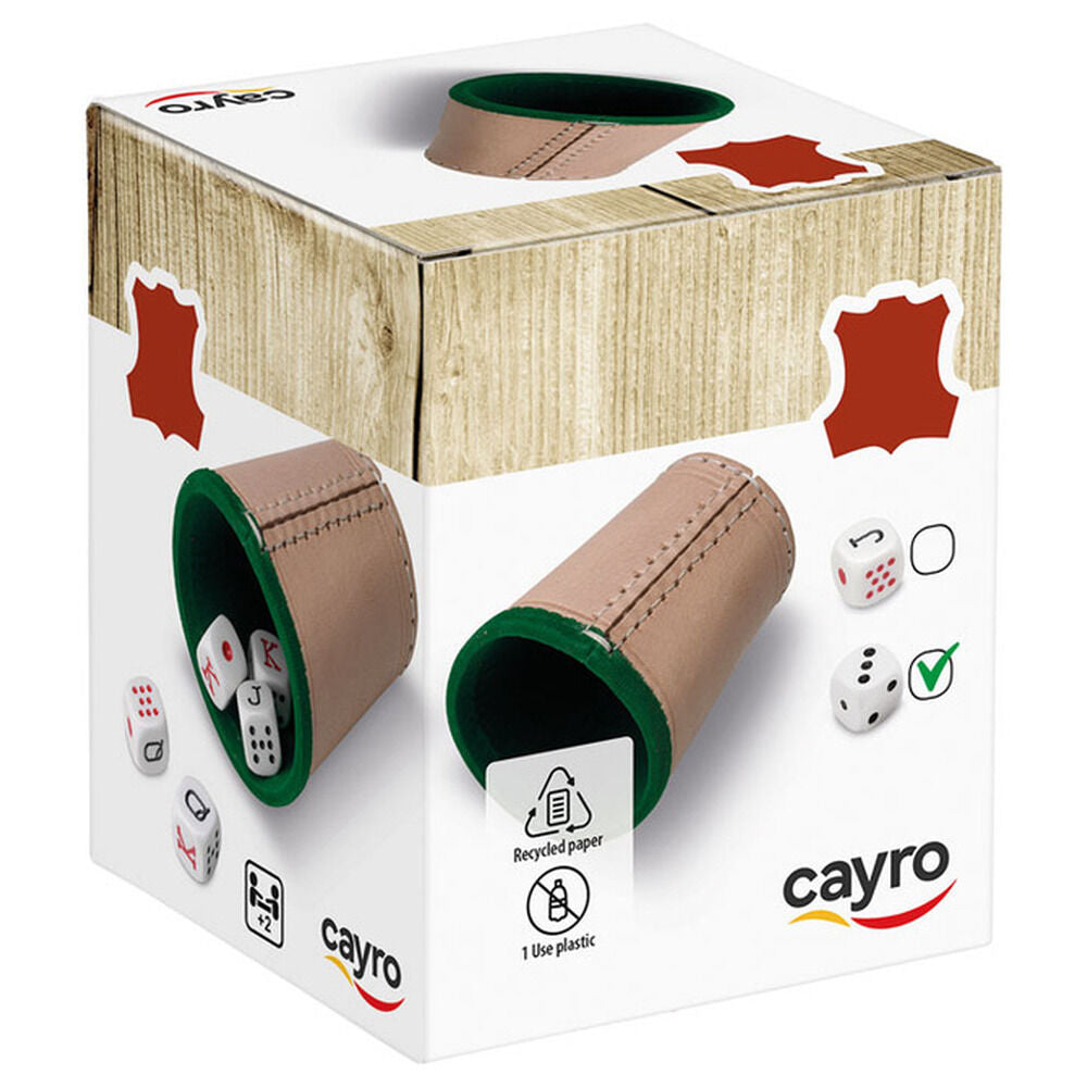 Cubilete CAYRO beige con cinco dados de 16 mm